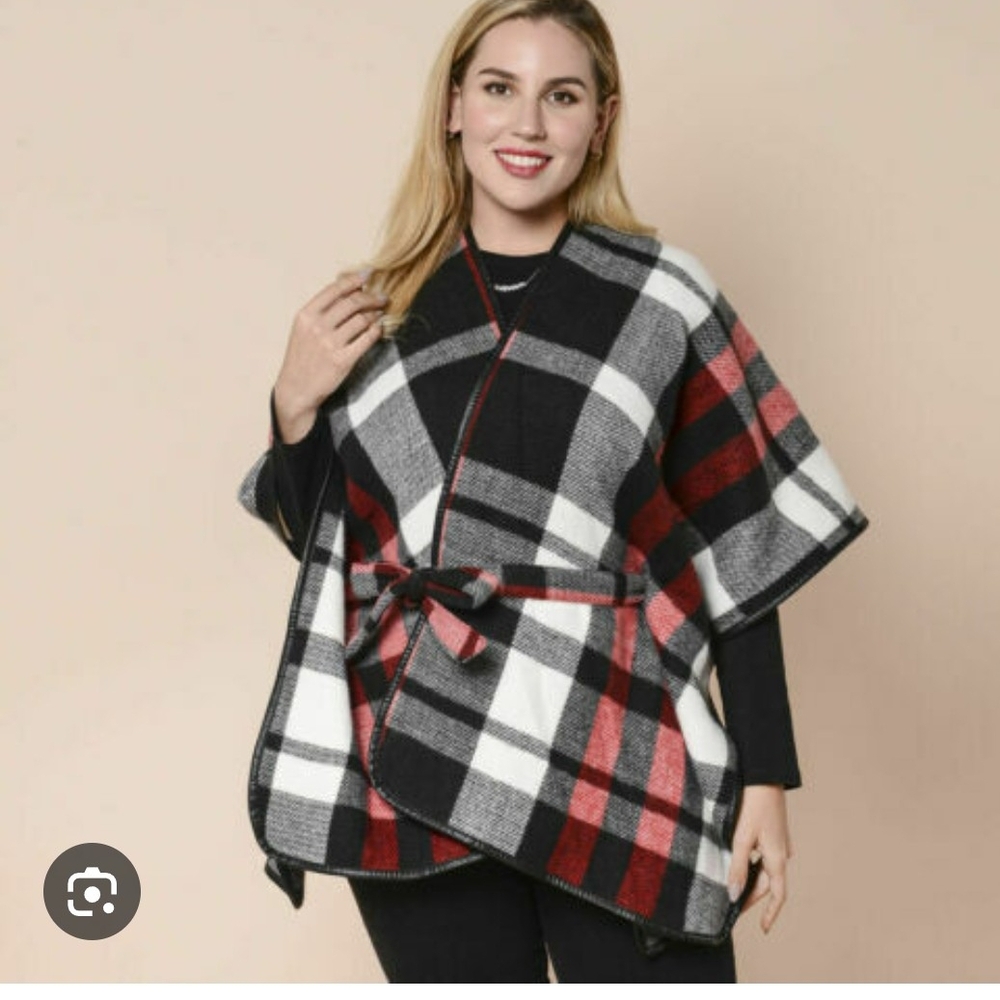 Jessica Simpson Black and Red Plaid Cape. $2214B